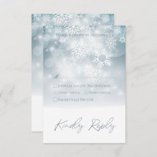 Blue Winter Snow Modern Wedding RSVP Karte