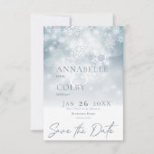 Blue Winter Snow Modern Wedding Save The Date (Vorderseite)
