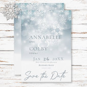 Blue Winter Snow Modern Wedding Save The Date
