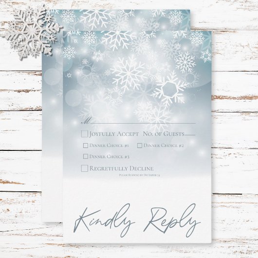 Blue Winter Snow Modernes Hochzeitsessen RSVP Karte