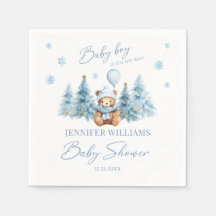 Blue Winter Snow Teddy Bear Baby Boy Duschpapier