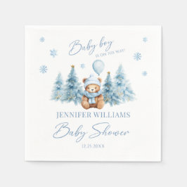 Blue Winter Snow Teddy Bear Baby Boy Duschpapier Serviette