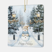 Blue Winter Snow Watercolor Snowman Happy Holidays Keramikornament (Links)