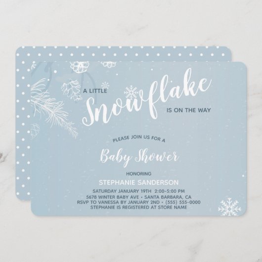 Blue Winter Snowflake Babydusche für Jungen Einladung (Vorne/Hinten)