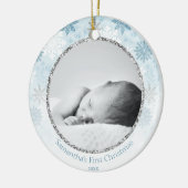 Blue Winter Snowflake Baby's First Christmas Keramik Ornament (Links)