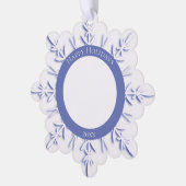 Blue Winter Snowflake Happy Holidays Dated Ornament Karte (Linke Ecke)