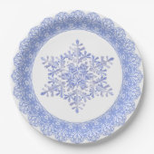 Blue Winter Snowflake Lace Edge Pappteller (Vorderseite)