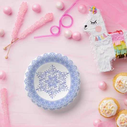 Blue Winter Snowflake Lace Edge Pappteller (Party)