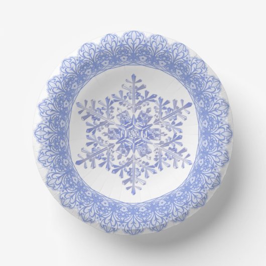 Blue Winter Snowflake Lace Edge Pappteller (Vorderseite)
