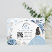 Blue Winter Snowflake Mis Quince QR Code UAWG RSVP Karte (Stehend Vorderseite)