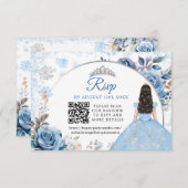 Blue Winter Snowflake Mis Quince QR Code UAWG RSVP Karte (Vorne/Hinten)