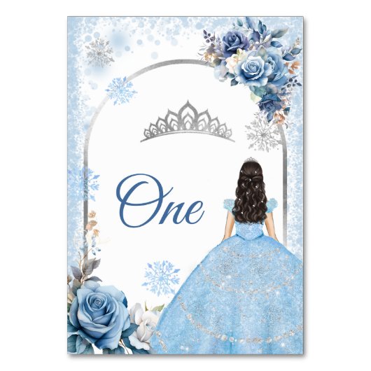 Blue Winter Snowflake Mis Quince Tischnummer (Vorderseite)