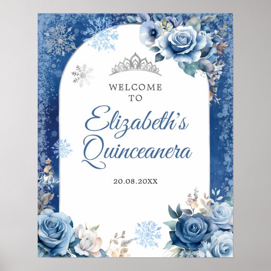 Blue Winter Snowflake Mis Quince Willkommen Poster (Vorne)
