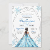 Blue Winter Snowflake Princess Quinceanera Einladung (Vorderseite)