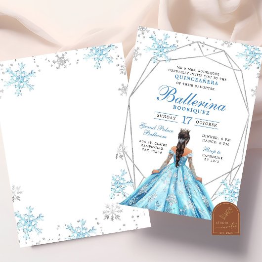 Blue Winter Snowflake Princess Quinceanera Einladung