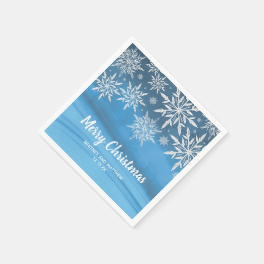 Blue Winter Snowflake Weihnachtsfeier Serviette (Ecke)