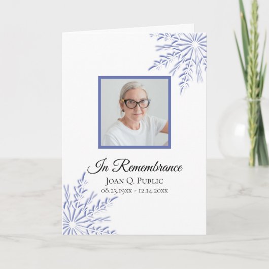 Blue Winter Snowflakes Beerdigung Service geflocht Programm (Vorderseite)