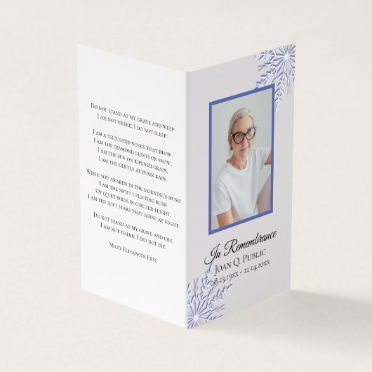 Blue Winter Snowflakes Beerdigungsgebet Visitenkarten (Vorderseite)