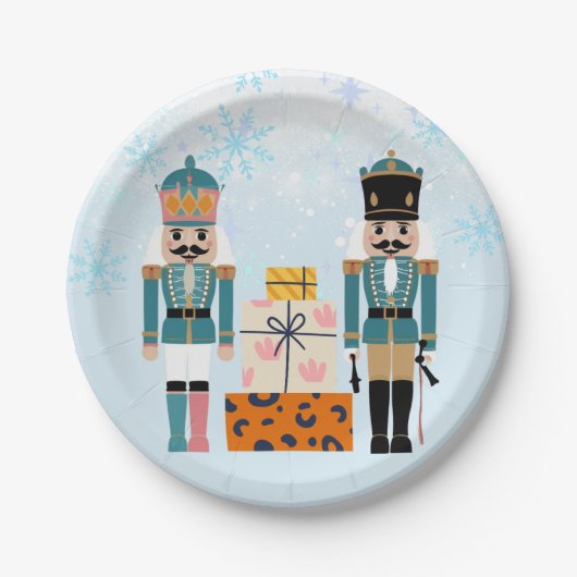 Blue Winter Snowflakes Nutcracker Baby Dusche Pappteller (Vorderseite)