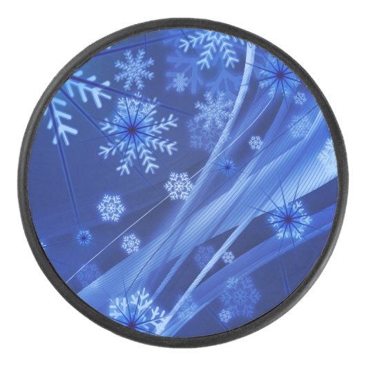 Blue Winter Snowflakes Weihnachten Eishockey Puck (Vorderseite)