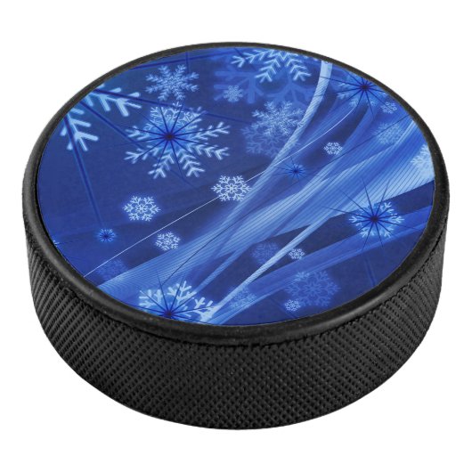 Blue Winter Snowflakes Weihnachten Eishockey Puck (3/4)