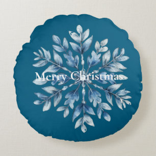 Blue Winter Snowflakes Weihnachten Rundes Kissen
