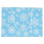 Blue Winter Snowflakes Weihnachtsmuster Große Geschenktüte (Rückseite)