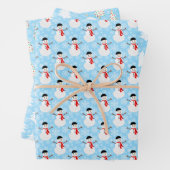Blue Winter Snowman und Weihnachtsbaum Geschenkpapier Set (Beispiel)
