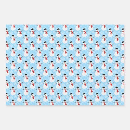 Blue Winter Snowman und Weihnachtsbaum Geschenkpapier Set (Vorderseite)