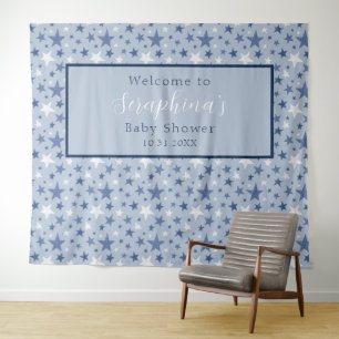 Blue Winter Stars Baby Dusche Party Hintergrund Wandteppich