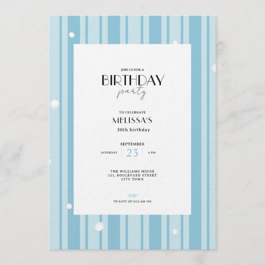 Blue Winter Stripes Pattern - 30th Birthday Einladung (Vorderseite)
