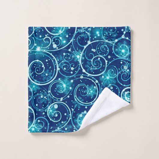 Blue Winter Swirl Badhandtuch Set (Waschlappen)