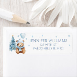 Blue Winter Teddy Bear Baby Shower Return Address