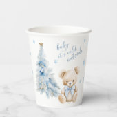 Blue Winter Teddy Bear Pine Tree Baby Girl Shower Pappbecher (Rückseite)