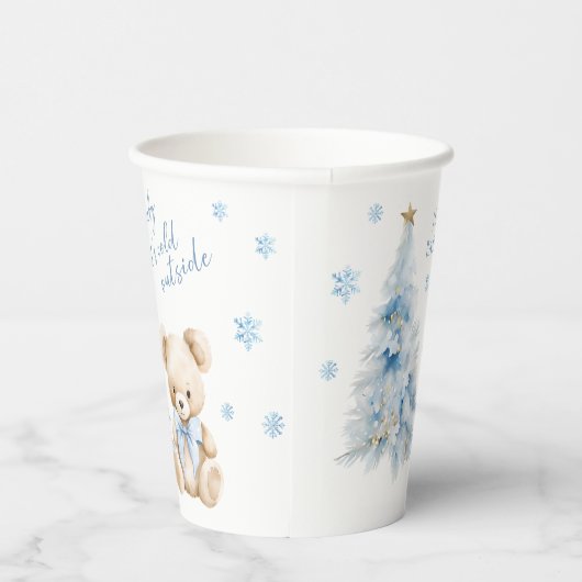 Blue Winter Teddy Bear Pine Tree Baby Girl Shower Pappbecher (Rechts)