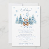 Blue Winter Teddy Bear Pine Trees Baby Boy Dusche Dankeskarte (Vorderseite)