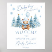 Blue Winter Teddy Bear Pine Trees Baby Boy Dusche Poster (Vorne)