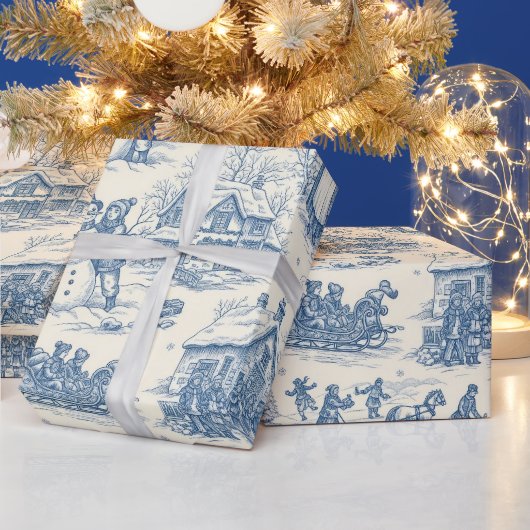 Blue Winter Toile Chinoiserie Geschenkpapier (Feiertage)