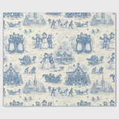Blue Winter Toile Chinoiserie Geschenkpapier (Flach)
