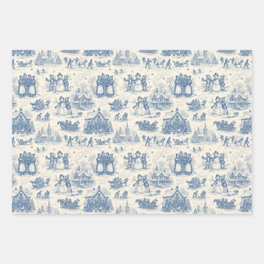 Blue Winter Toile Chinoiserie Geschenkpapier Set (Vorderseite 3)