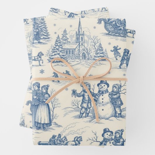 Blue Winter Toile Chinoiserie Geschenkpapier Set (Beispiel)