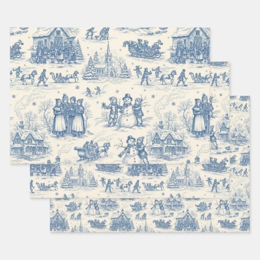 Blue Winter Toile Chinoiserie Geschenkpapier Set (Set)