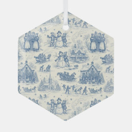Blue Winter Toile Chinoiserie Ornament Aus Glas