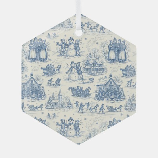 Blue Winter Toile Chinoiserie Ornament Aus Glas (Vorderseite)