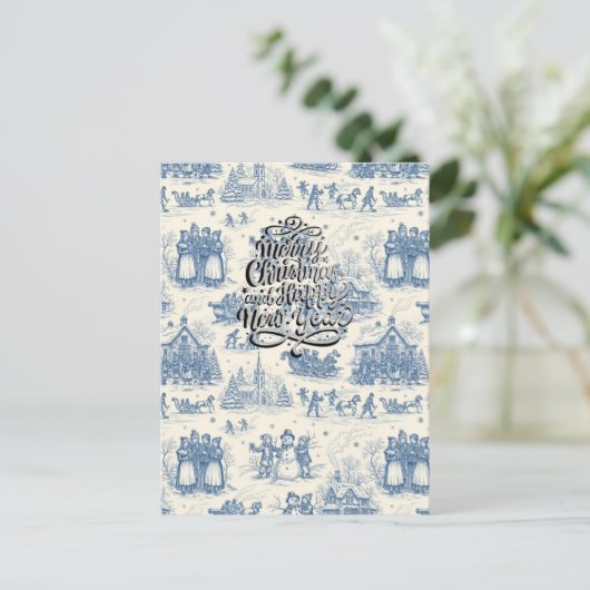 Blue Winter Toile Chinoiserie Postkarte (Stehend Vorderseite)