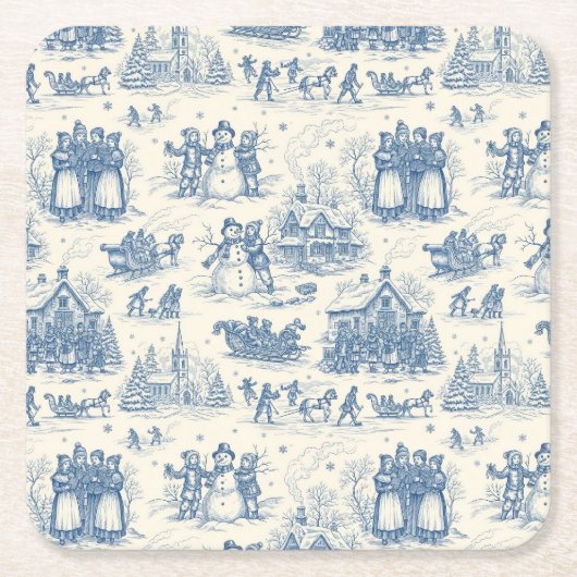 Blue Winter Toile Chinoiserie Rechteckiger Pappuntersetzer (Vorderseite)
