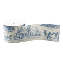Blue Winter Toile Chinoiserie Ripsband