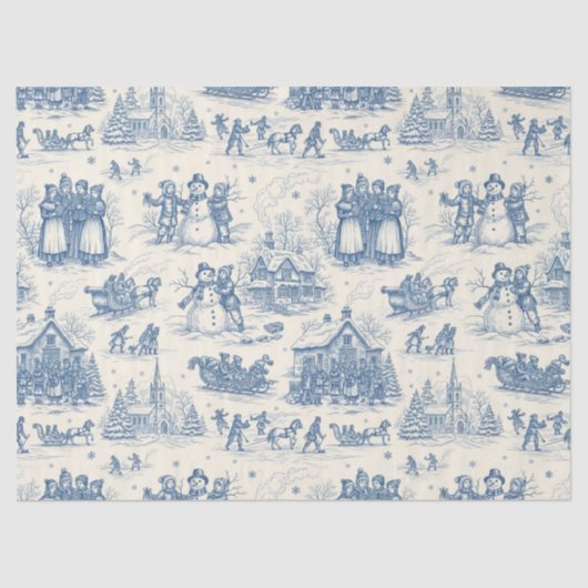Blue Winter Toile Chinoiserie Seidenpapier (Vorderseite)