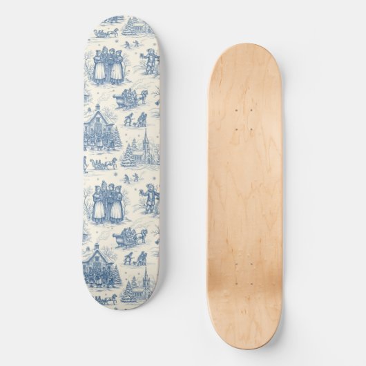 Blue Winter Toile Chinoiserie Skateboard (Vorderseite)