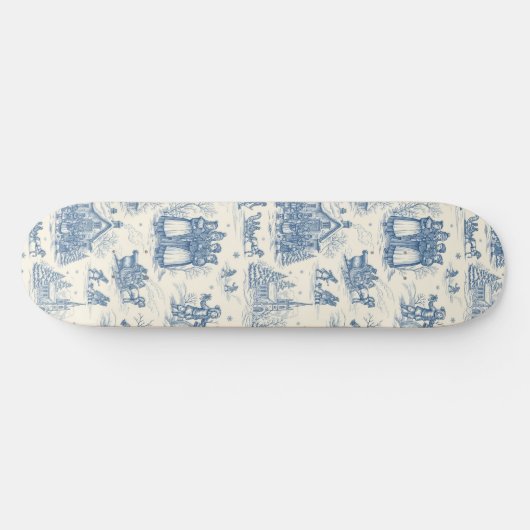 Blue Winter Toile Chinoiserie Skateboard (Horizontal)